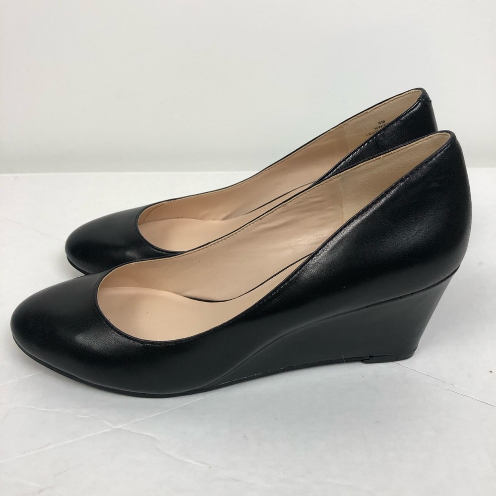 NEW Nine West Black Wispy Round Toe Wedge Heels 6M
